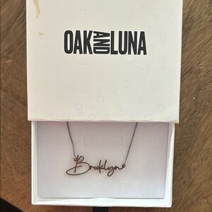 Oak and Luna 'Brooklyn' Script Name Necklace in Black